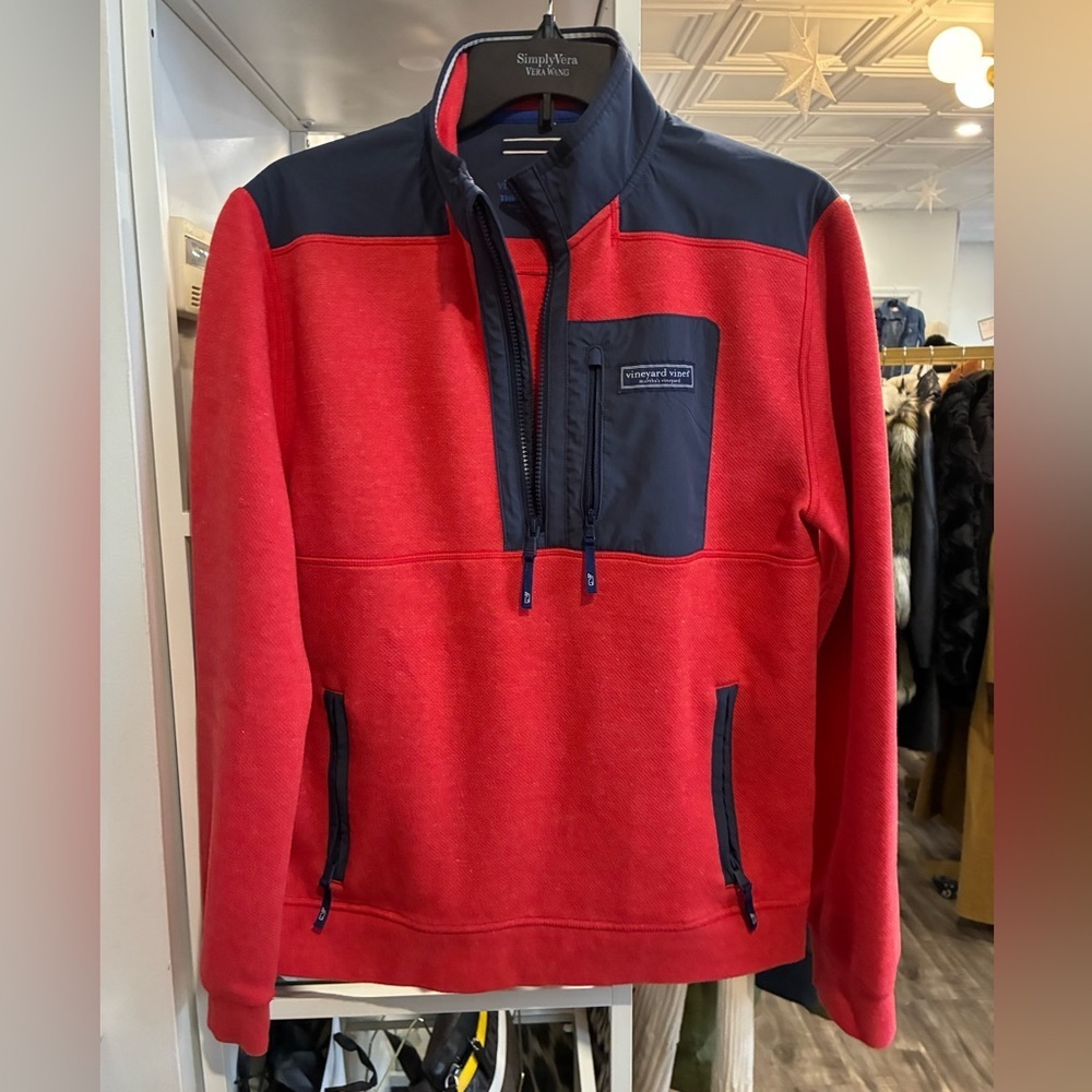 Vineyard vines, the shep shirt men’s 3/4 at pullover and red and navy